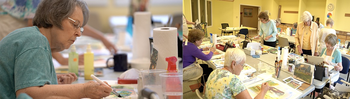 residents participating in a painting activity