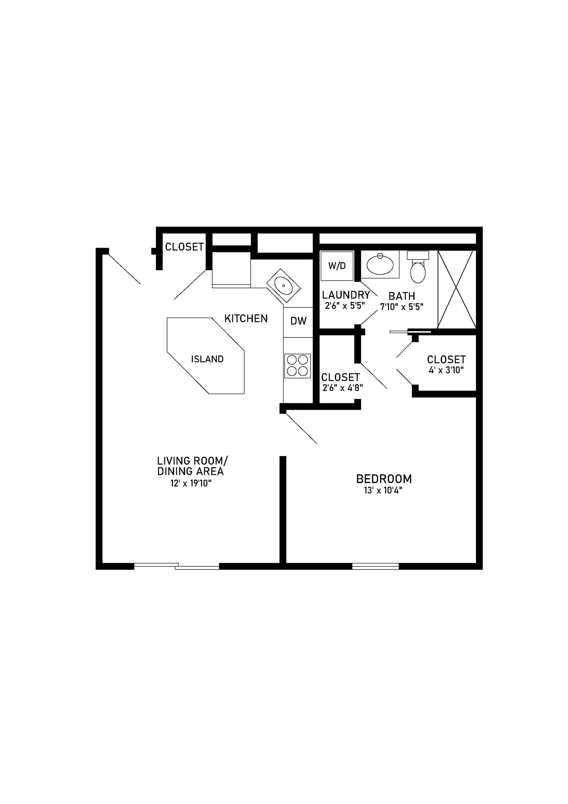 Manchester 1 bed 1 bath floor plan