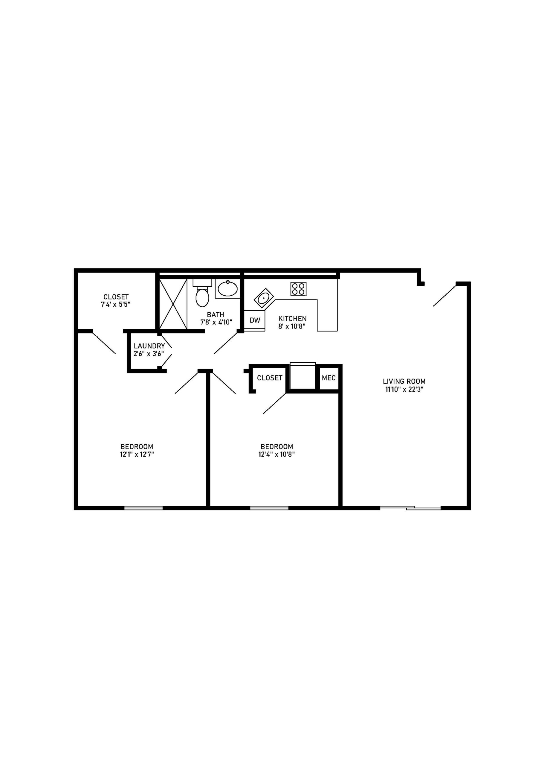 Manchester 2 bed 1 bath floor plan