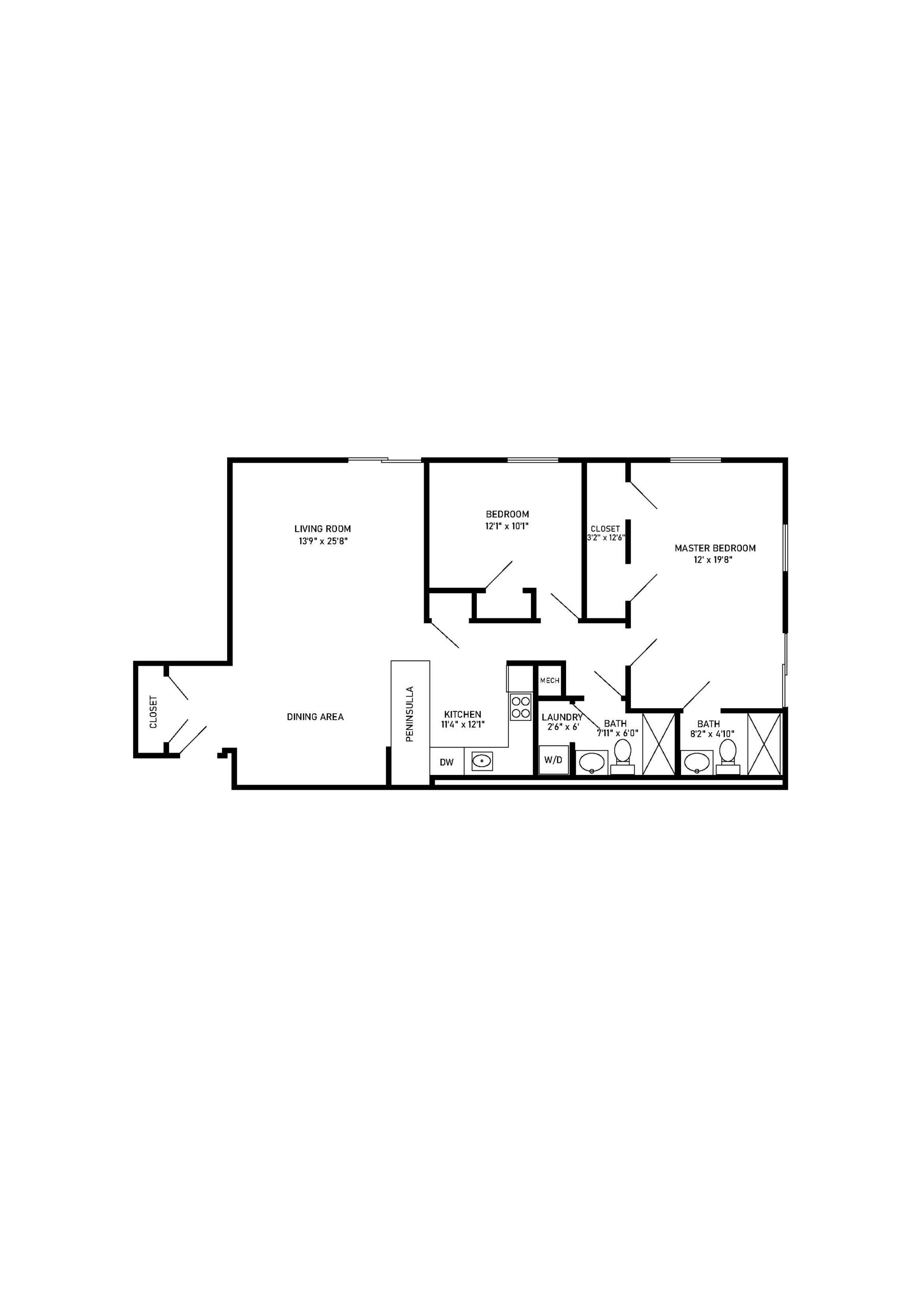 Plymouth 2 bed 2 bath floor plan