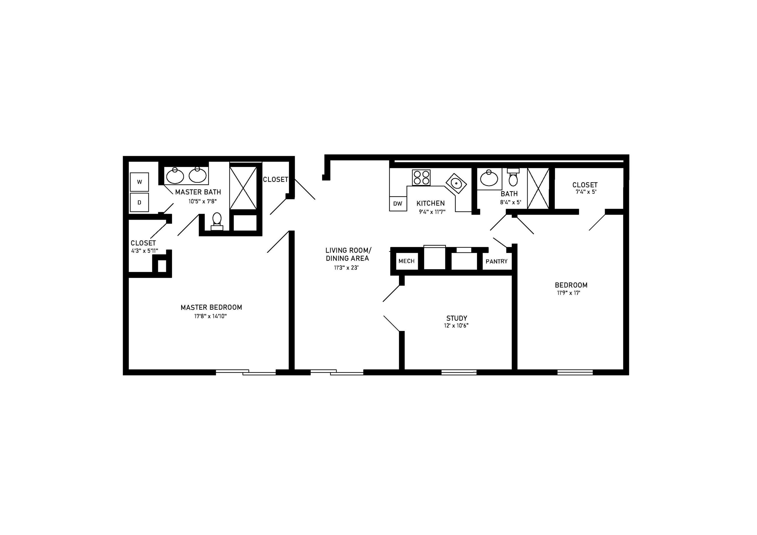 Stratford 2 bed 2 bath floor plan