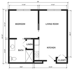 Assisted Living 1 bed 1 bath floor plan