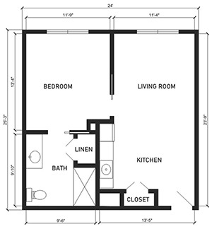 Assisted Living 1 bed 1 bath floor plan