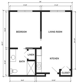 Assisted Living 1 bed 1 bath floor plan