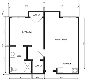 Assisted Living 1 bed 1 bath floor plan