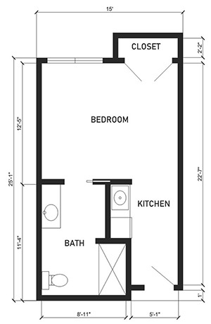 Assisted Living 1 bed 1 bath floor plan