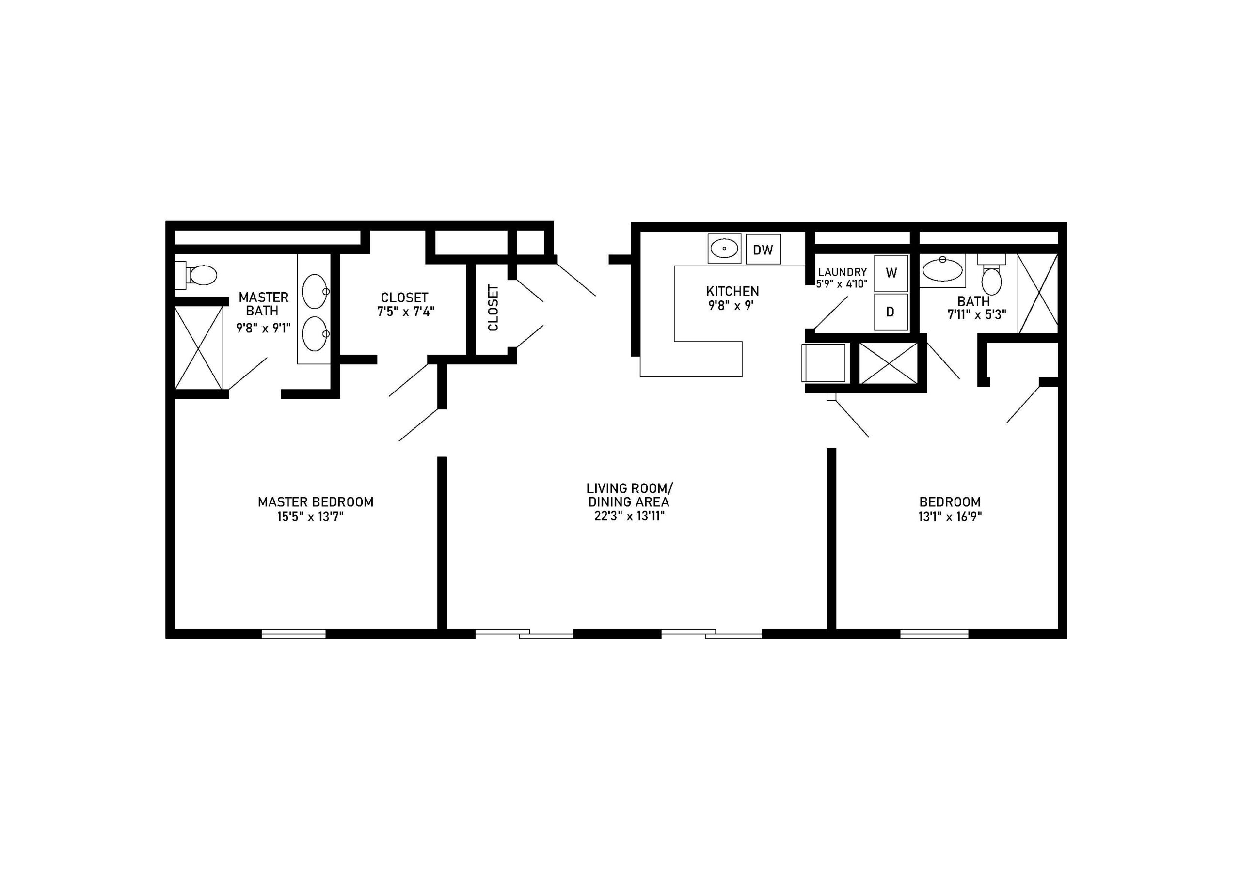 Quincy 2 bed 2 bath floor plan